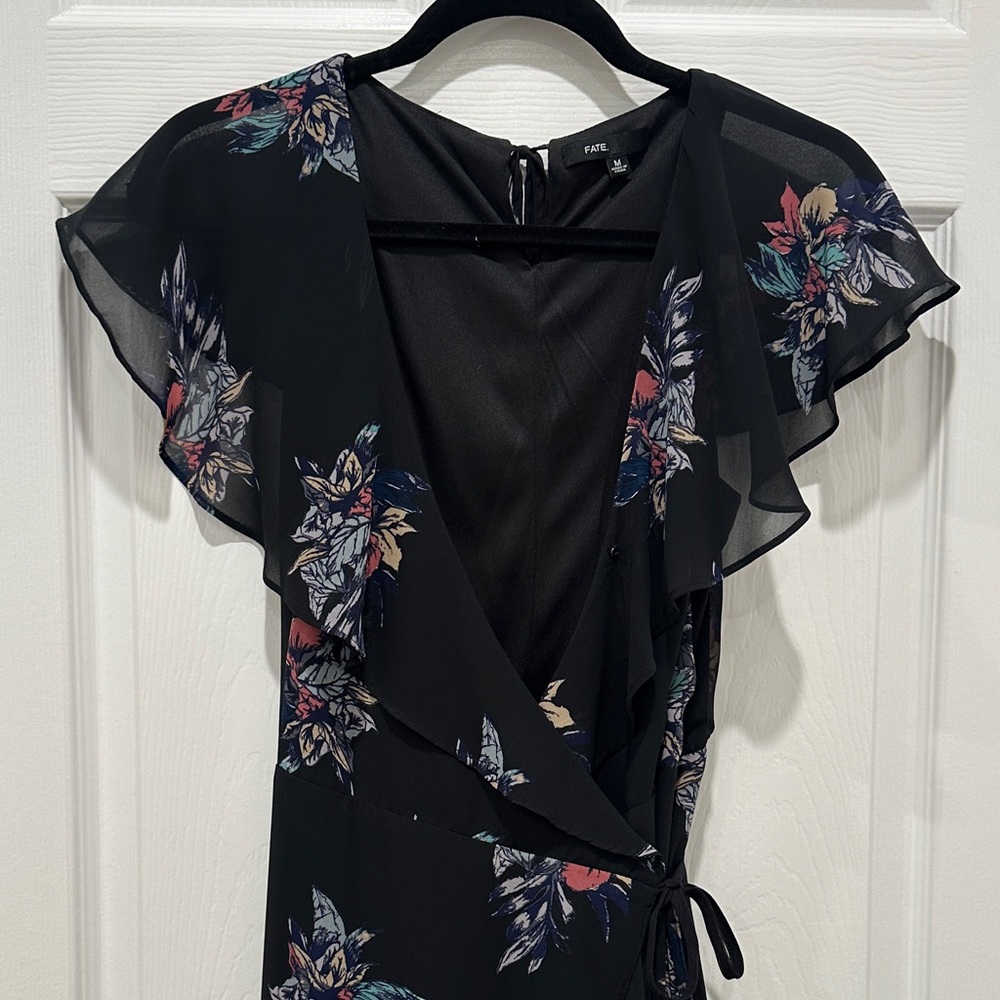 Fate Stitch Fix Black Floral Wrap Around Hi Low Maxi Dress